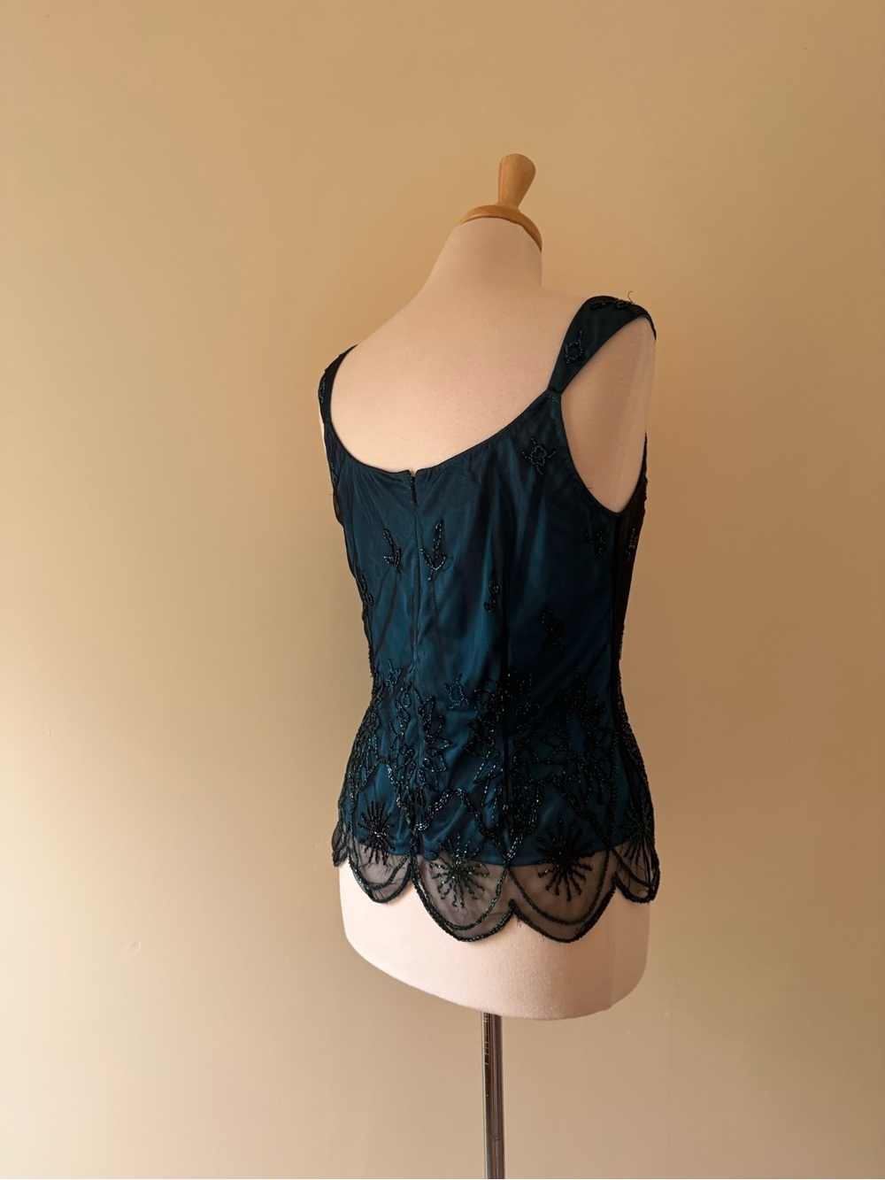 Marina Beaded Silk-Look Evening Tank | Vintage Y2K Teal | Size L - Picture 4 of 9